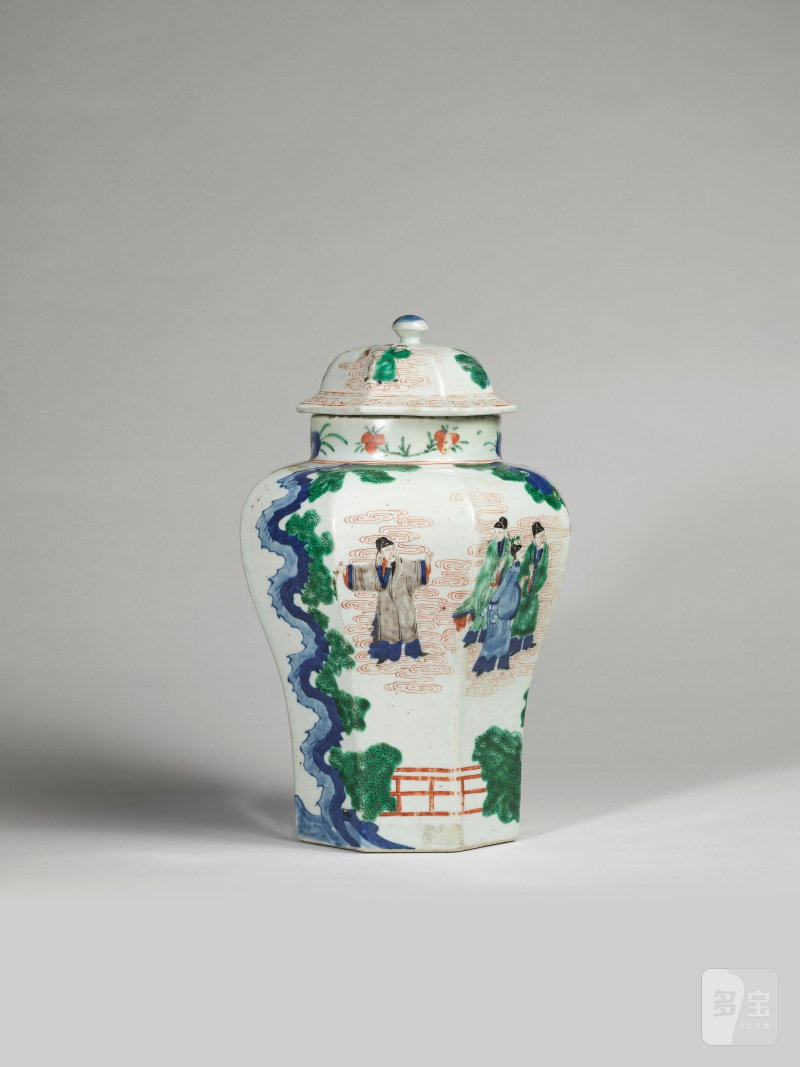 過渡期 十七世紀 五彩人物圖八方蓋罐一對 | PAIRE DE VASES BALUSTRE EN PORCELAINE WUCAI - 图11